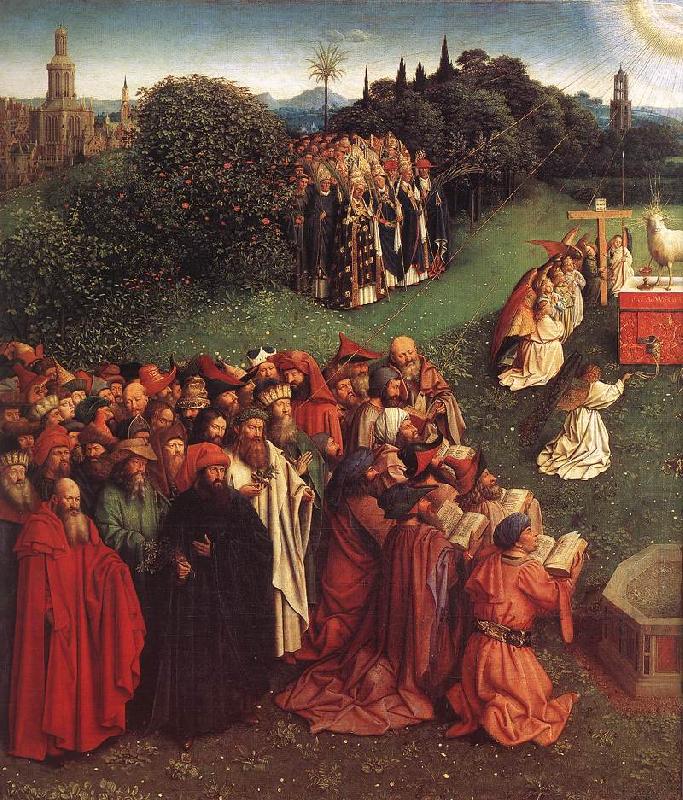 EYCK, Jan van The Ghent Altarpiece: Adoration of the Lamb (detail) china oil painting image